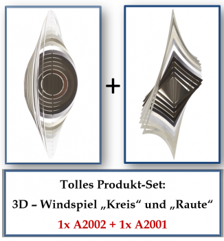 A2010 - steel4you SKARAT 3D-Windspiel-Set 'Raute' + 'Kreis'